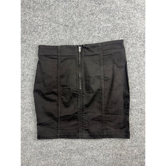 Free People Skirt Women's 6 Black Denim Jean Mini Short Straight Zipper Stretch - Picture 6 of 6